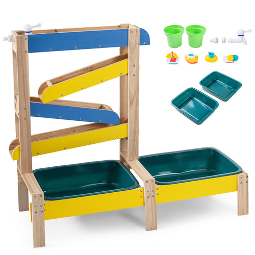 Sand and Water Table for Toddlers with 2 Water Basins, Multicolor