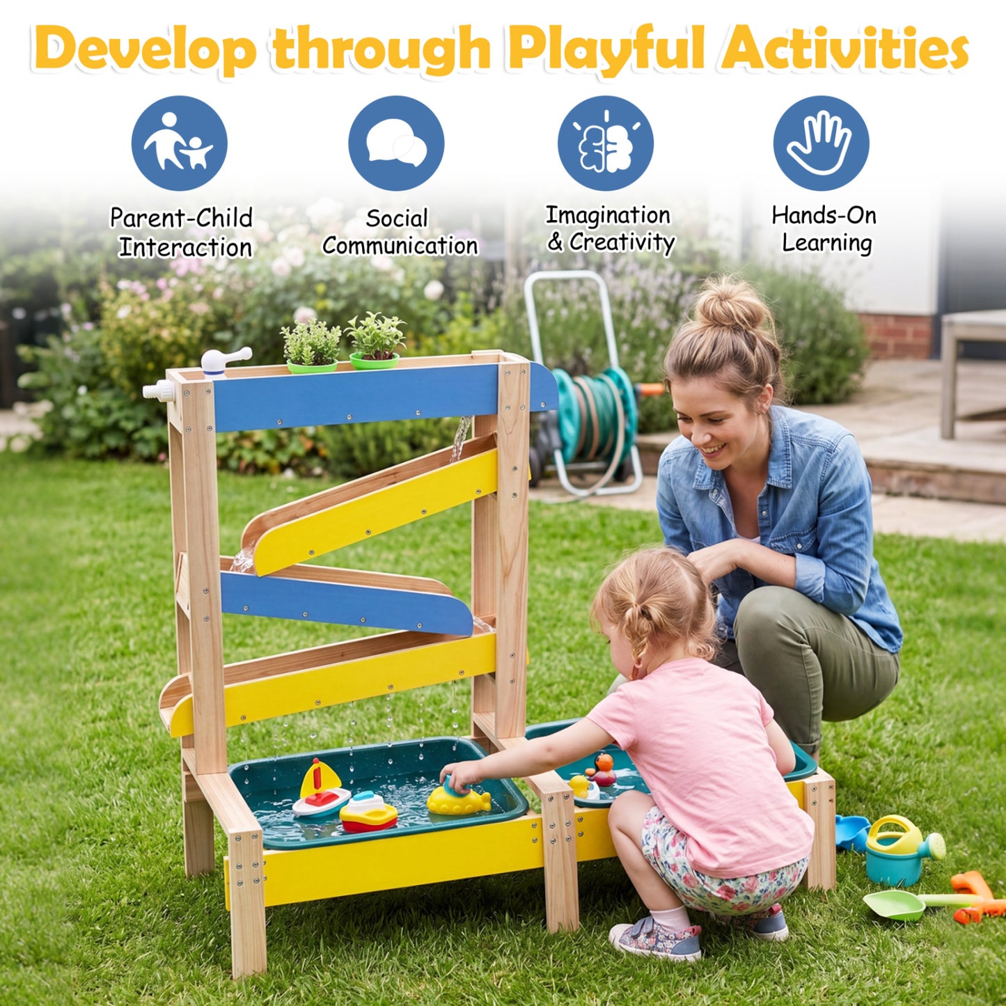 Sand and Water Table for Toddlers with 2 Water Basins, Multicolor Play Kitchen Sets at Gallery Canada