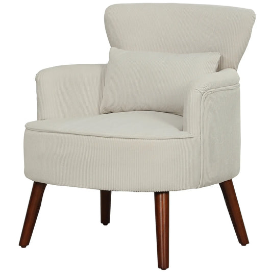 Modern Accent Chair, Upholstered Armchair with Wood Legs, Cream White Accent Chairs Cream at Gallery Canada
