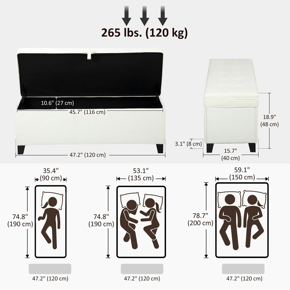 Storage Ottoman Bench, Foot Rest, 47 Inches, Cream White Storage Ottomans & Benches at Gallery Canada