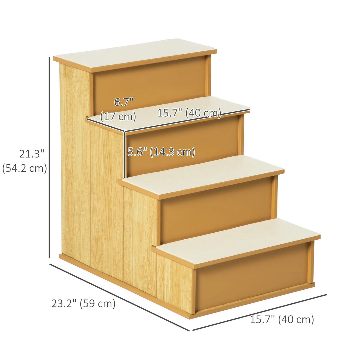 Dog Steps, Pet Stairs for Bed, Cat Ladder for Couch, Non-Slip Carpet, 15.7" x 23.2" x 21.3", Natural Wood Dog Stairs at Gallery Canada