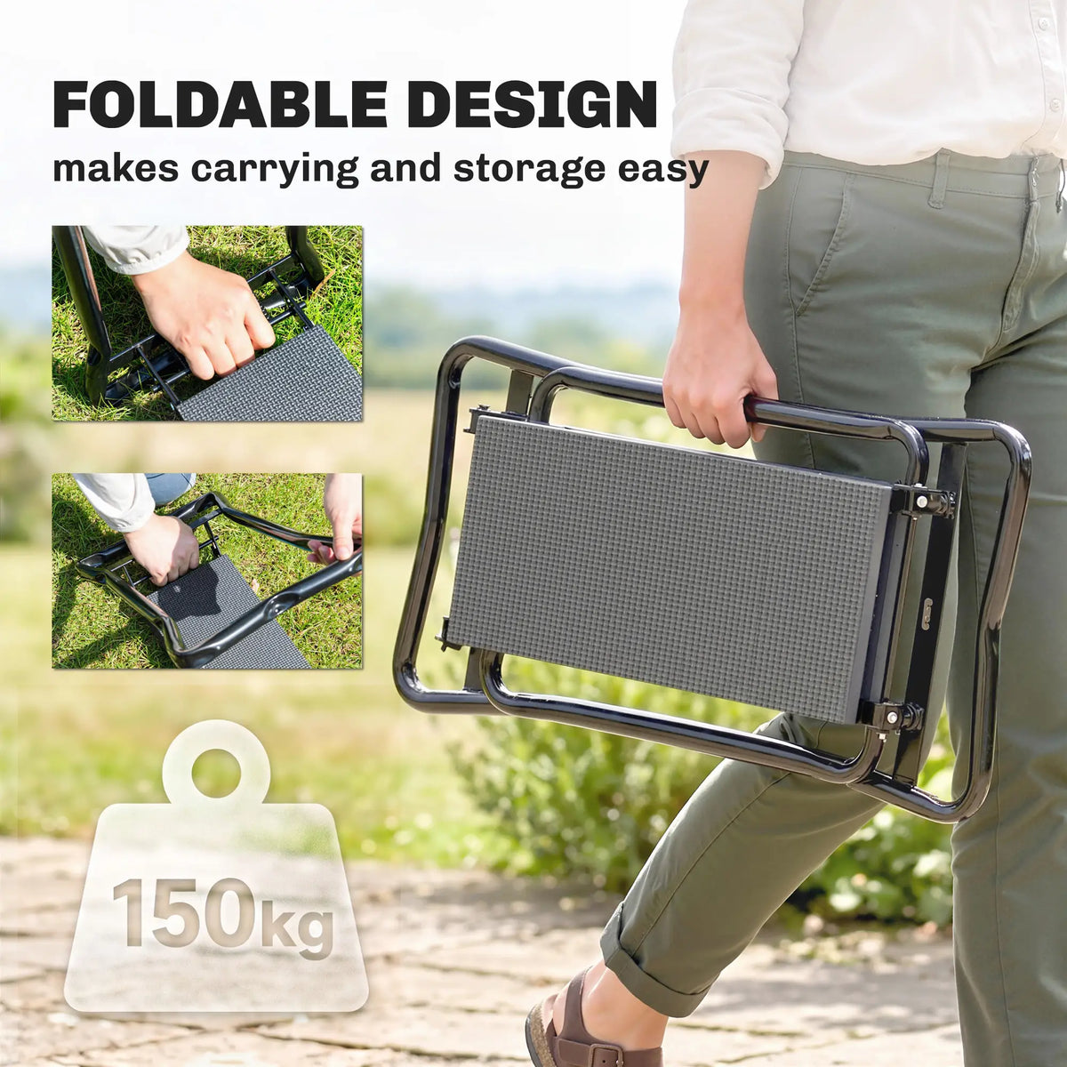 Foldable Garden Kneeler Seat, Thick EVA Foam Pad, Tool Pouch, Grey Garden Accessories at Gallery Canada