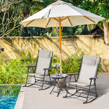 3pc Patio Rocking Chair Set, Folding Outdoor Chairs w/ Table, Cream White Outdoor Rocking Chairs at Gallery Canada