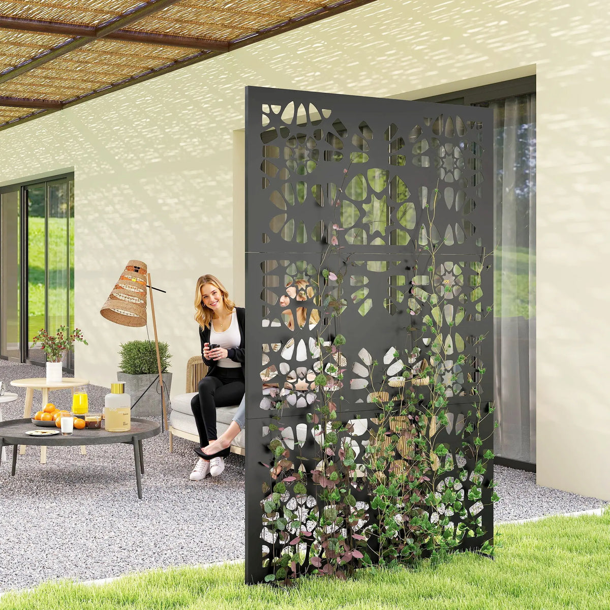 Metal Outdoor Privacy Screen 72x38 Freestanding, Black Side Awnings at Gallery Canada