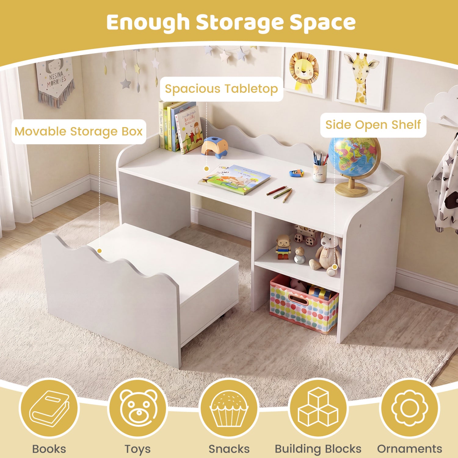 Scalloped Kids Bookshelf, Toy Storage Organizer, Gray Kids Storage at Gallery Canada