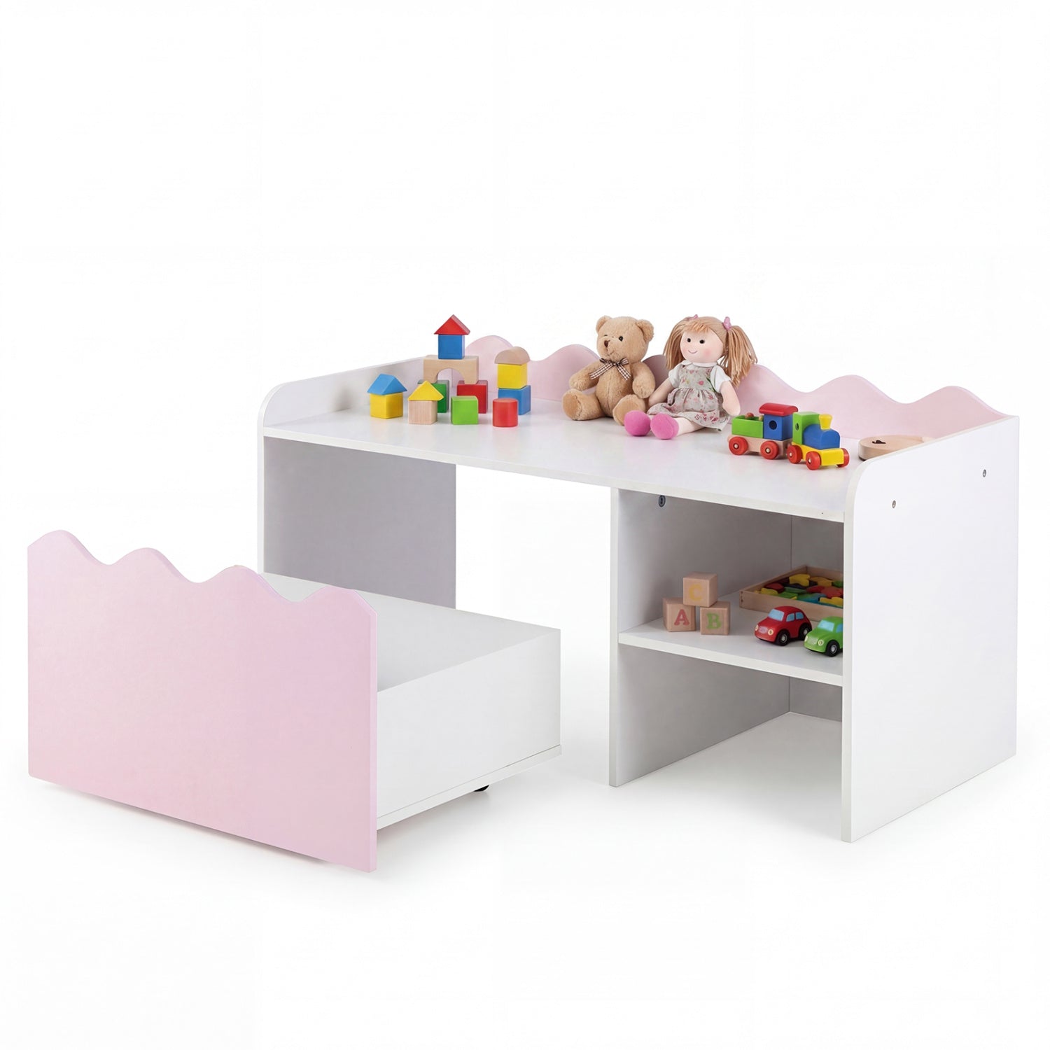 Scalloped Kids Bookshelf, Toy Storage Organizer, Pink Kids Storage Pink at Gallery Canada
