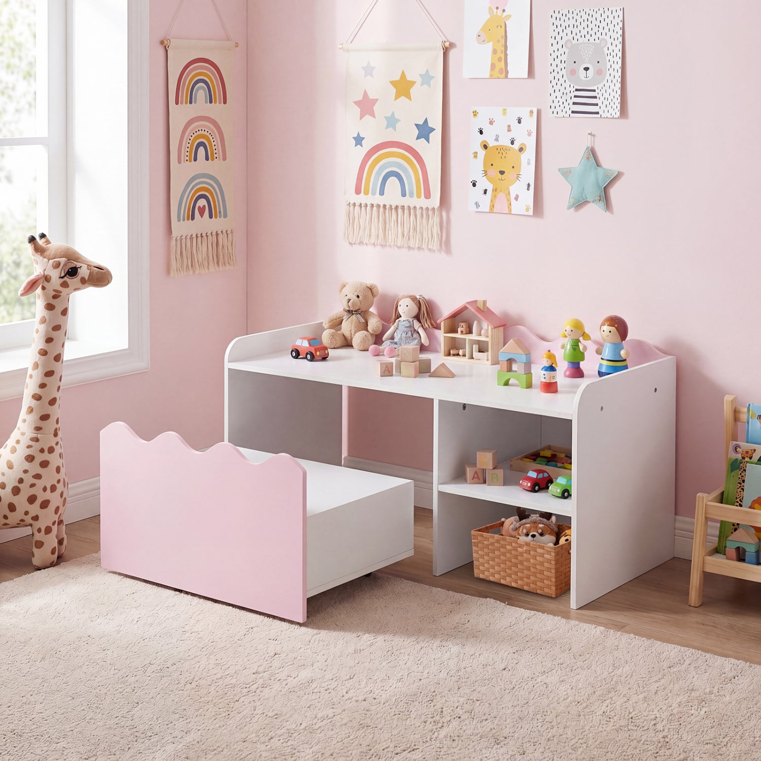 Scalloped Kids Bookshelf, Toy Storage Organizer, Pink Kids Storage at Gallery Canada