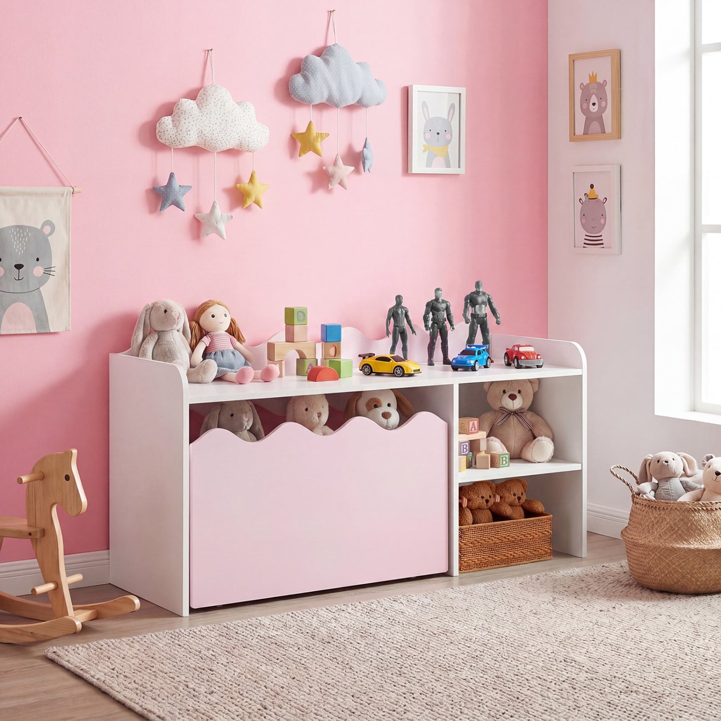 Scalloped Kids Bookshelf, Toy Storage Organizer, Pink Kids Storage at Gallery Canada