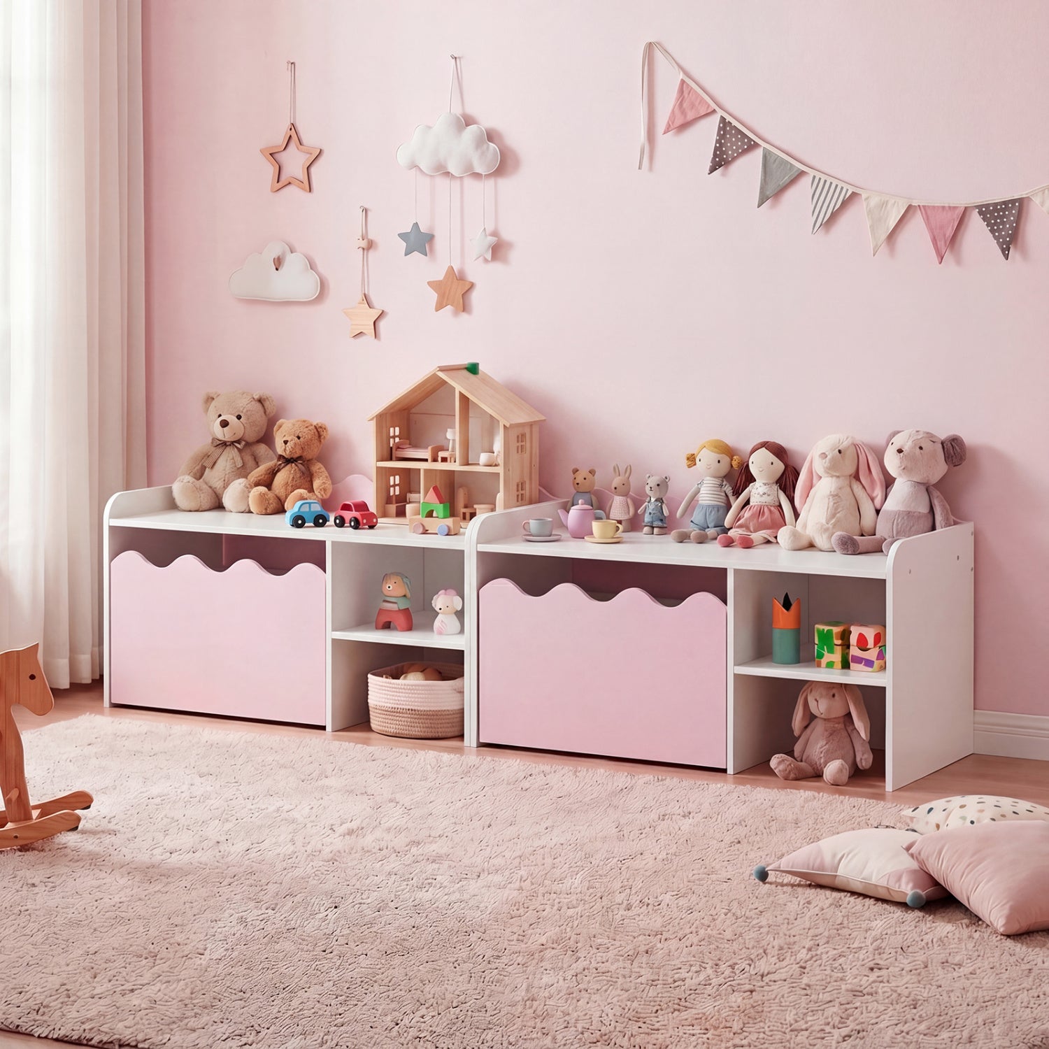 Scalloped Kids Bookshelf, Toy Storage Organizer, Pink Kids Storage at Gallery Canada