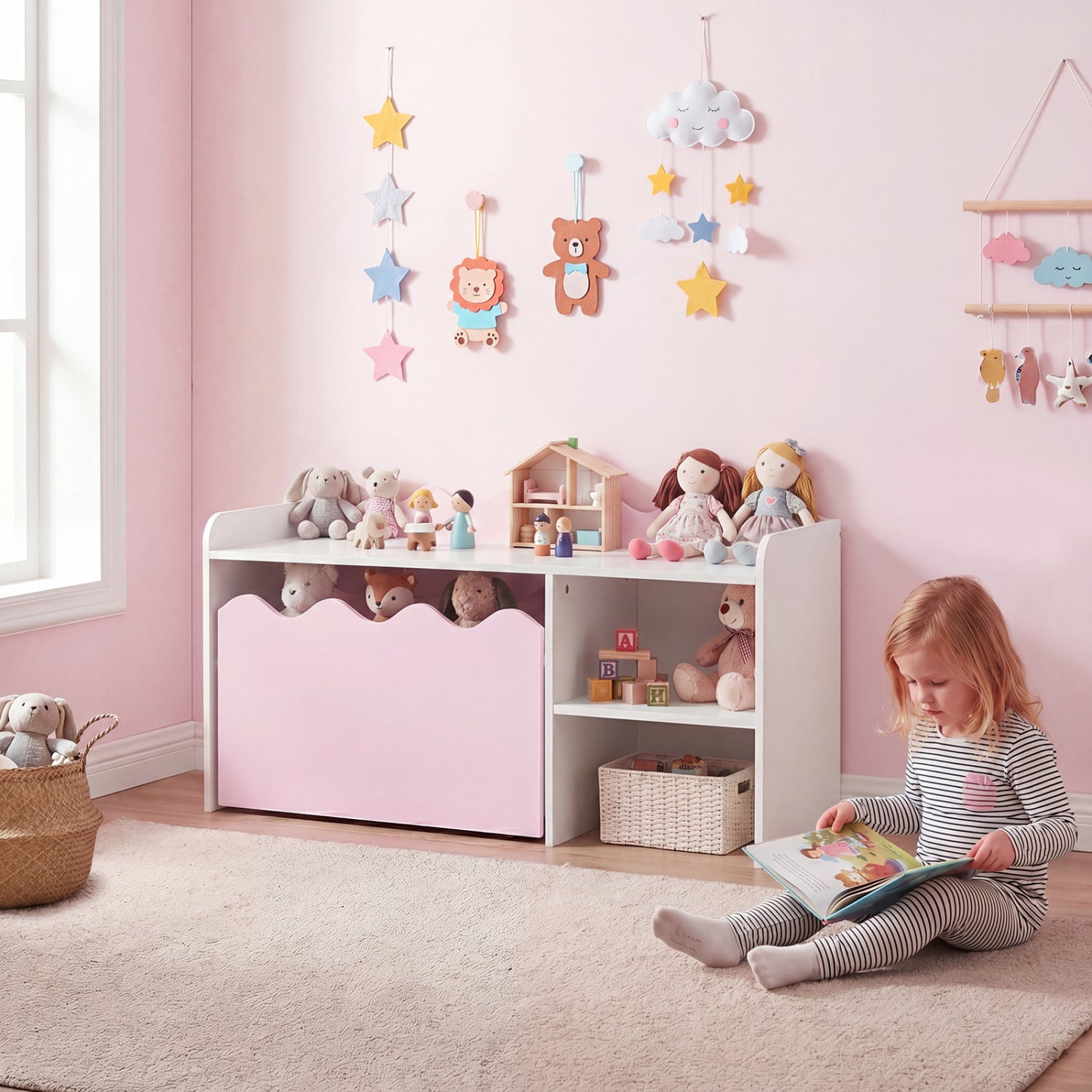 Scalloped Kids Bookshelf, Toy Storage Organizer, Pink Kids Storage at Gallery Canada