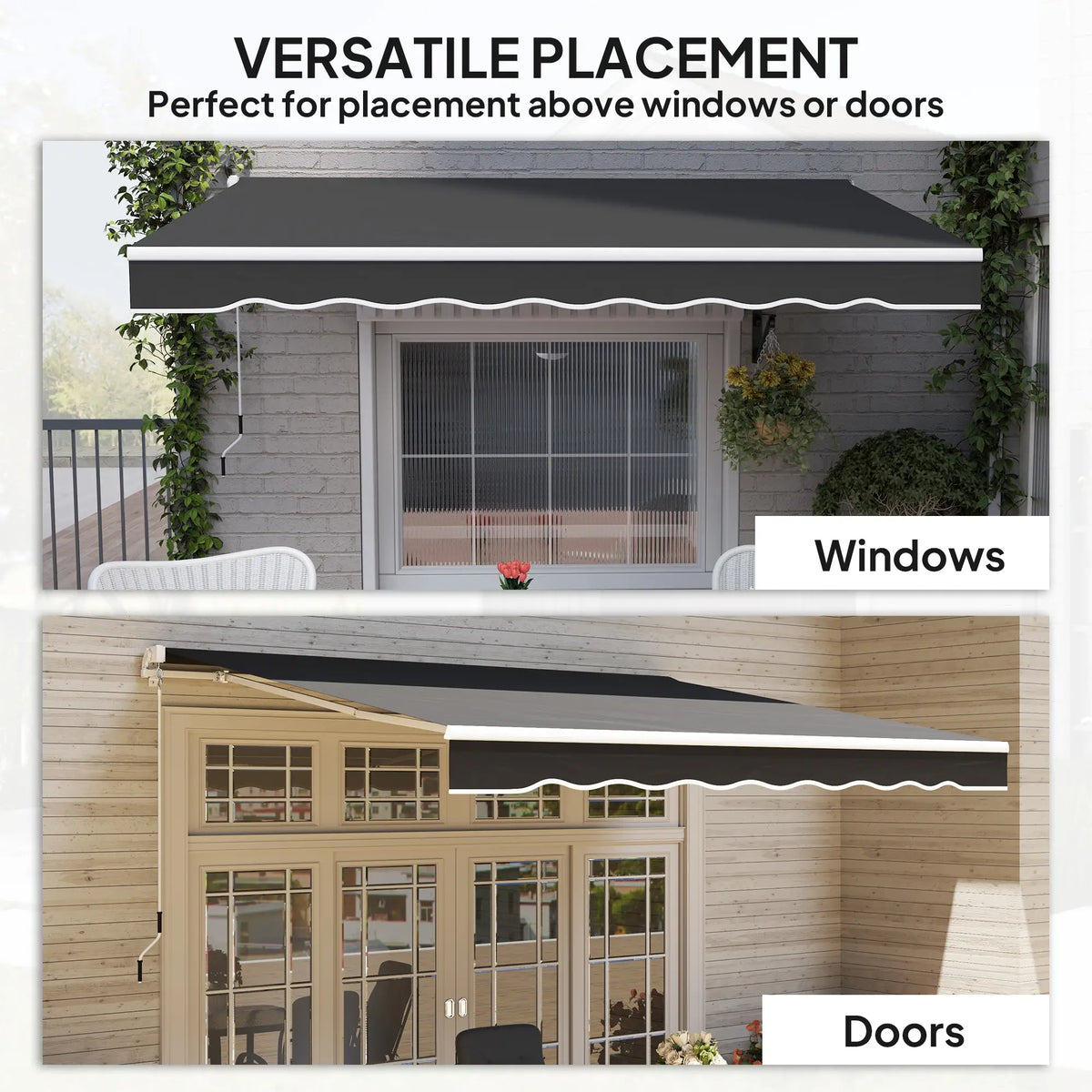 8' x 7' Retractable Patio Awning, UV Water-Resistant Fabric, Black