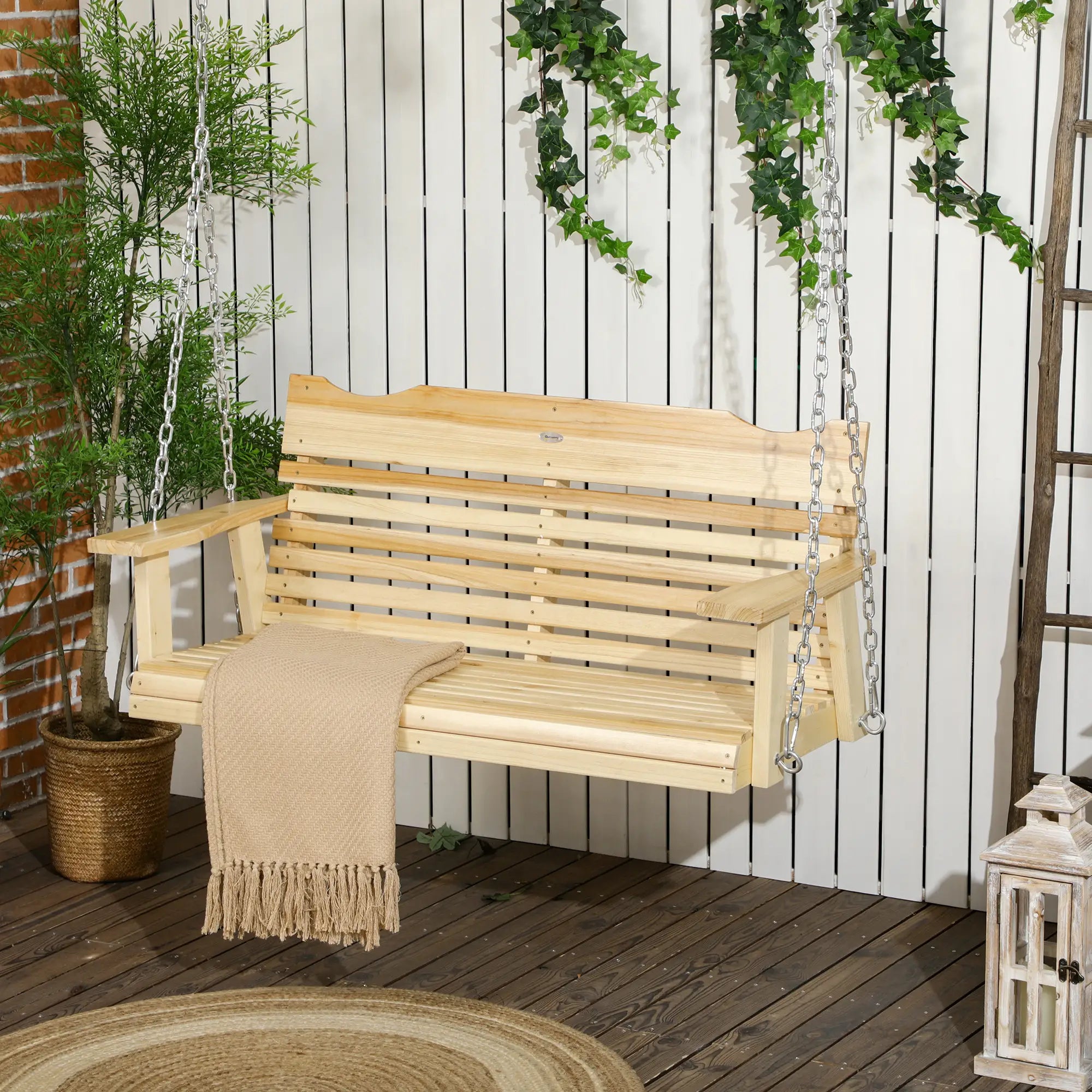 2-Seater Porch Swing, Adjustable Hanging Chains, Natural Wood Hanging Porch Swings at Gallery Canada