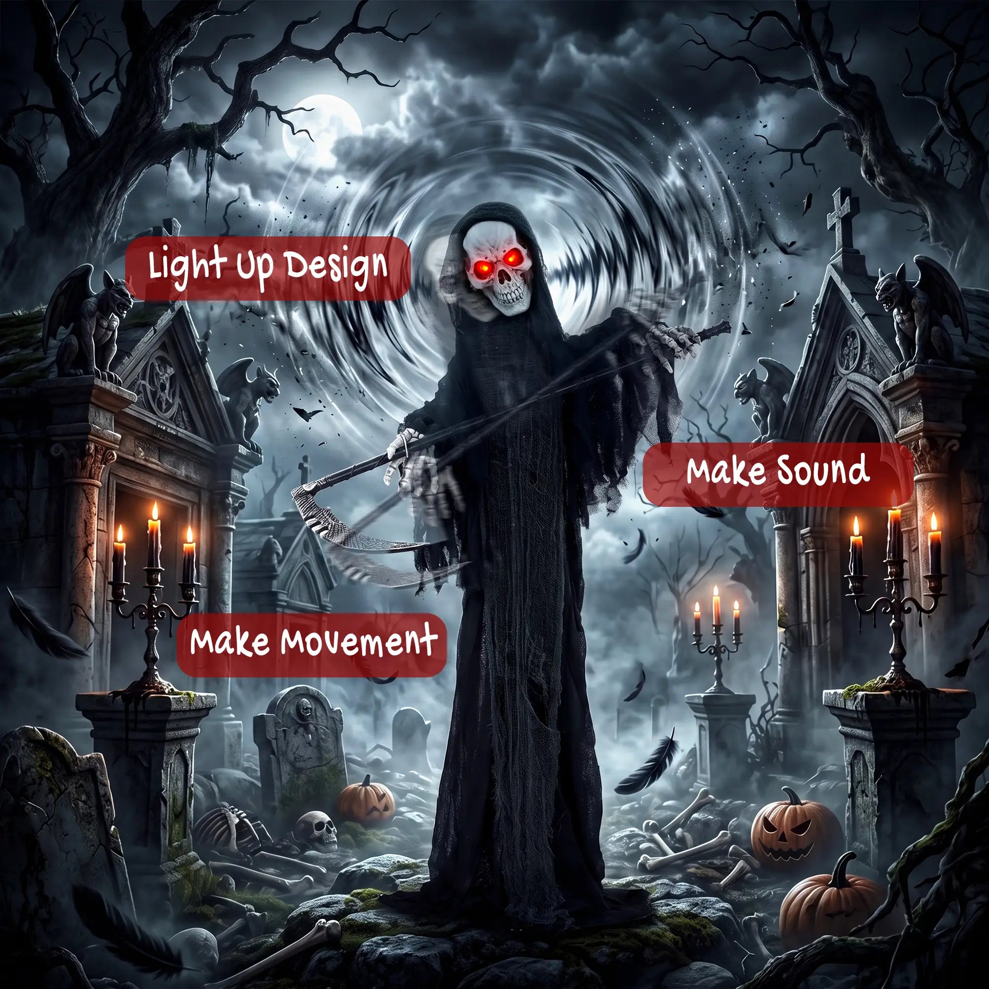 6FT Animated Grim Reaper Halloween Decorations, Sound, LED Eyes Halloween Decorations at Gallery Canada