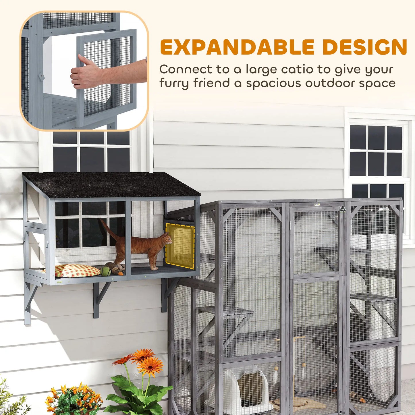Outdoor Cat Enclosure, Expandable Wooden Cat House, 39.4"L Outdoor Cat Enclosures at Gallery Canada