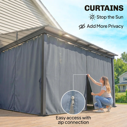 10' x 13' Hardtop Pergola, PC Roof Gazebo, Sun Shelter with Curtains Pergolas at Gallery Canada