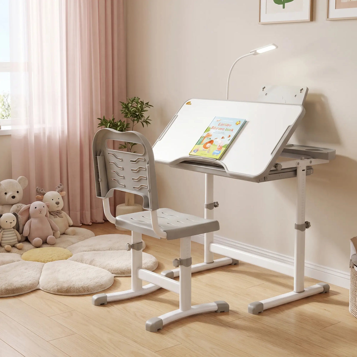 Adjustable Kids Desk and Chair Set, Student Study Table, Grey Kids Desk Sets at Gallery Canada