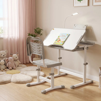 Adjustable Kids Desk and Chair Set, Student Study Table, Grey Kids Desk Sets at Gallery Canada