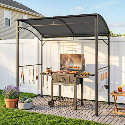 7' x 5' Charcoal Grey Garden Grill Canopy, BBQ Gazebo Tent With Steel Frame, Charcoal Grey