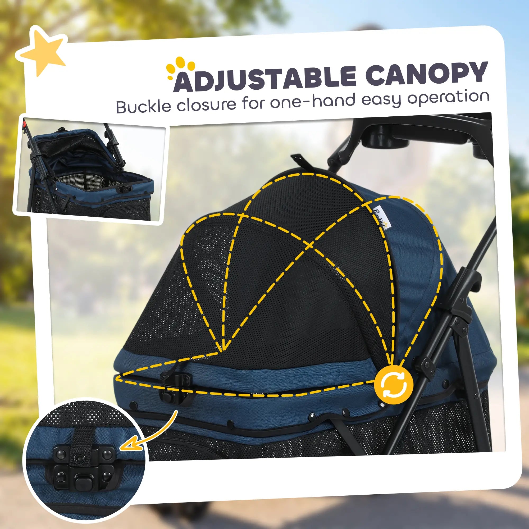 Foldable Pet Stroller for Small Dogs and Cats with 4 Wheels, Mesh Windows, Brake, Removable Pad, Storage Tray, Dark Blue Dog Bike Trailers & Strollers at Gallery Canada
