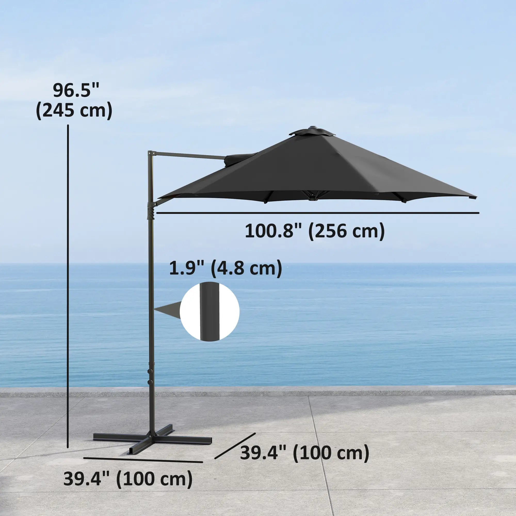 8.5FT Offset Patio Umbrella, 360° Rotation, Φ100.8