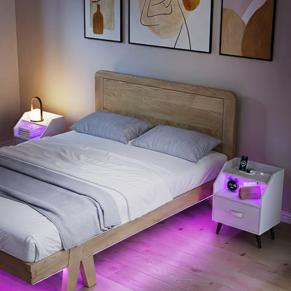 Set Of 2 Nightstands With LED Lights, Power Outlets, White Nightstands at Gallery Canada