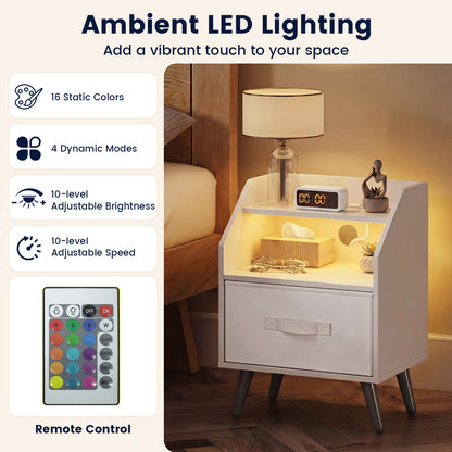 Set Of 2 Nightstands With LED Lights, Power Outlets, White Nightstands at Gallery Canada