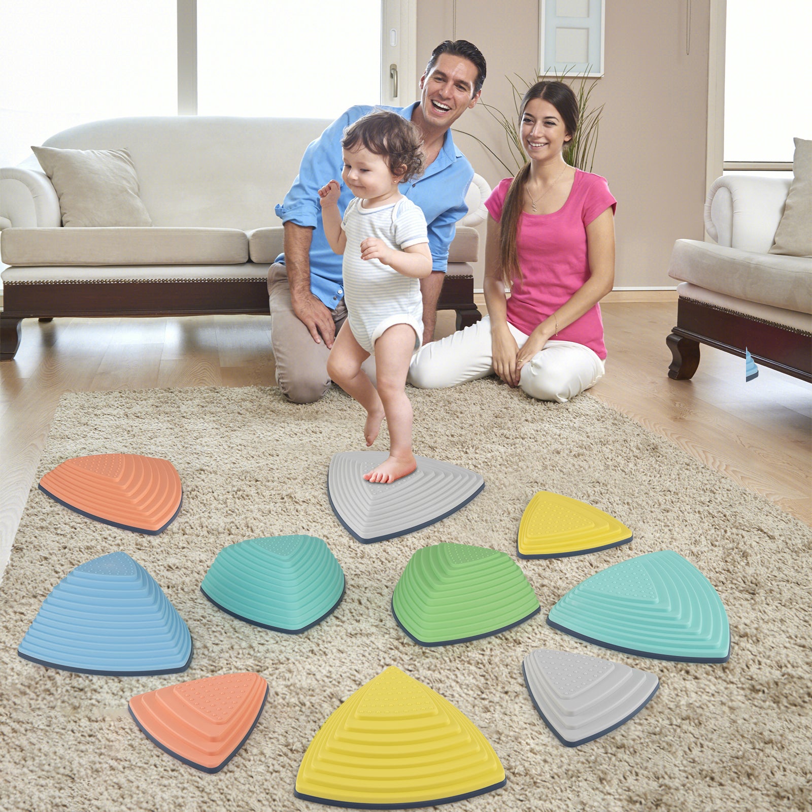 Set of 11 Stepping Stones for Kids Non-Slip Balance Stones with Storage Bag-Set of 11, Multicolor Toy Sports at Gallery Canada