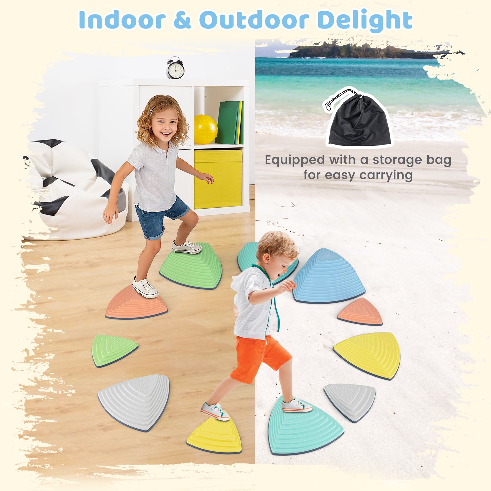 Set of 11 Stepping Stones for Kids Non-Slip Balance Stones with Storage Bag-Set of 11, Multicolor Toy Sports at Gallery Canada
