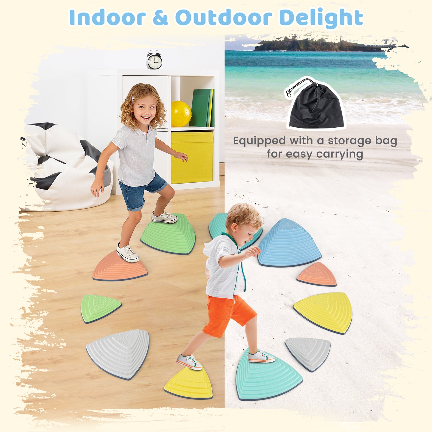 Set of 11 Stepping Stones for Kids Non-Slip Balance Stones with Storage Bag-Set of 11, Multicolor Toy Sports at Gallery Canada