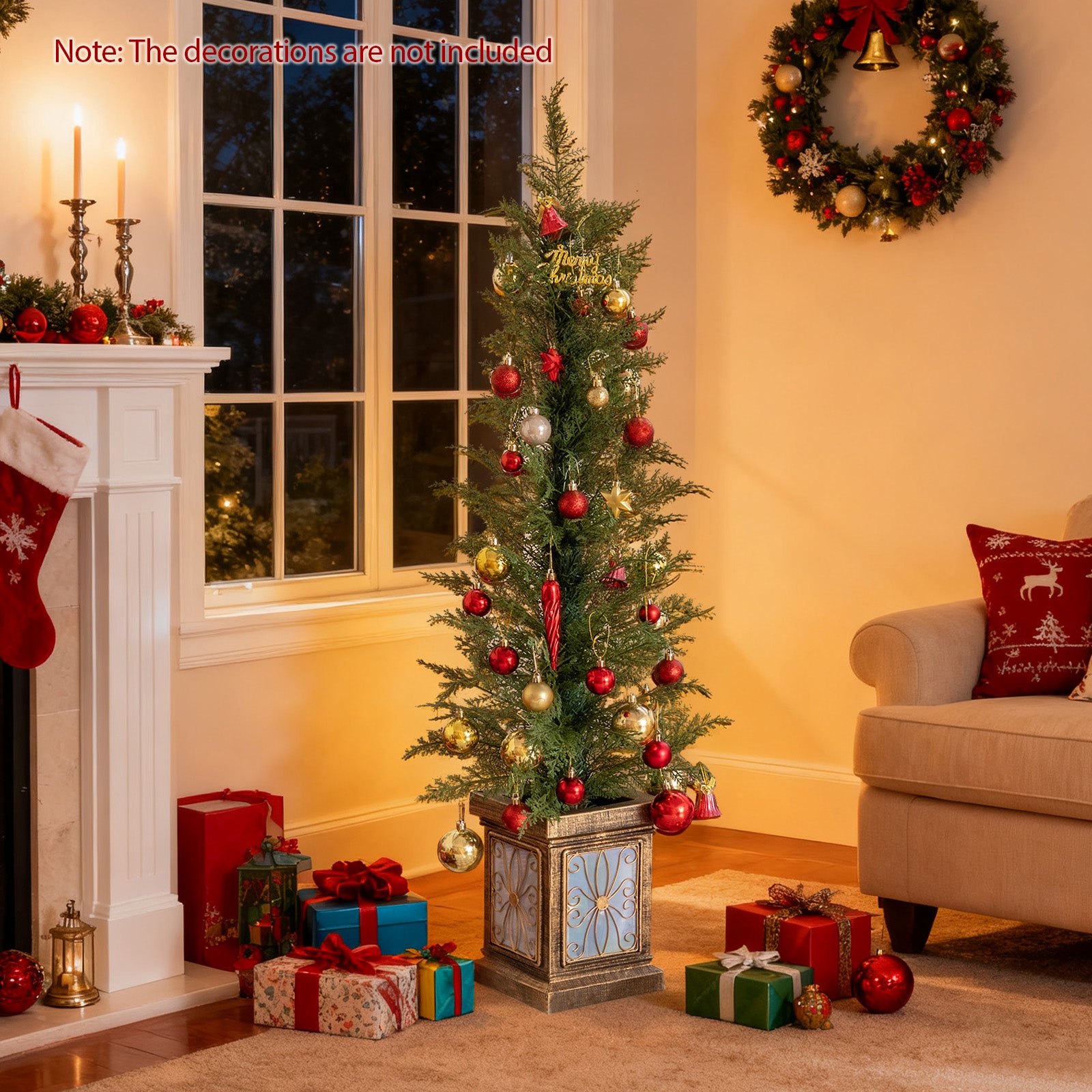 Set of 1/2 4 FT Artificial Christmas Tree Potted Xmas Tree with 100 Branch Tips and Retro Base-Set of 1, Green Christmas Tree at Gallery Canada