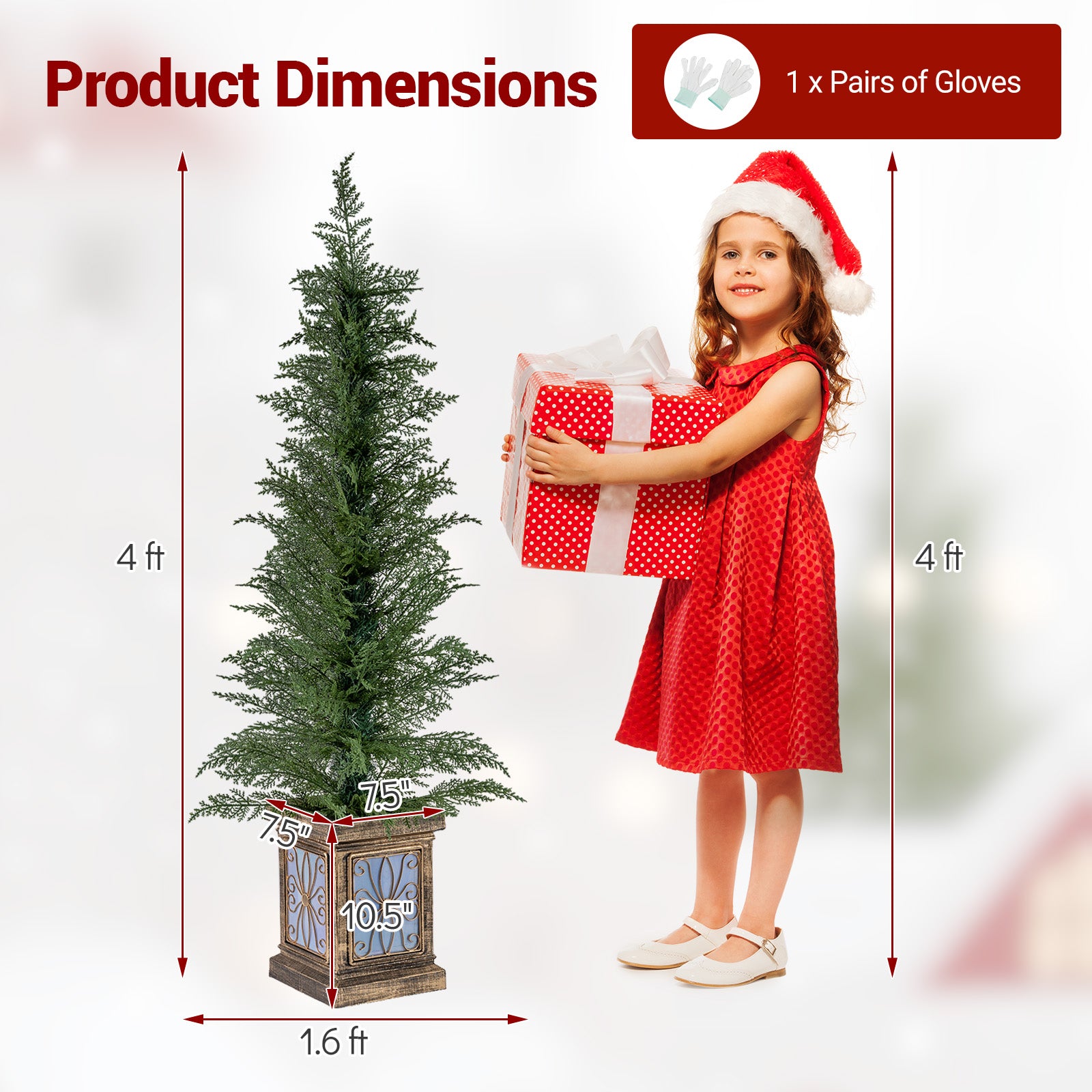 Set of 1/2 4 FT Artificial Christmas Tree Potted Xmas Tree with 100 Branch Tips and Retro Base-Set of 1, Green Christmas Tree at Gallery Canada