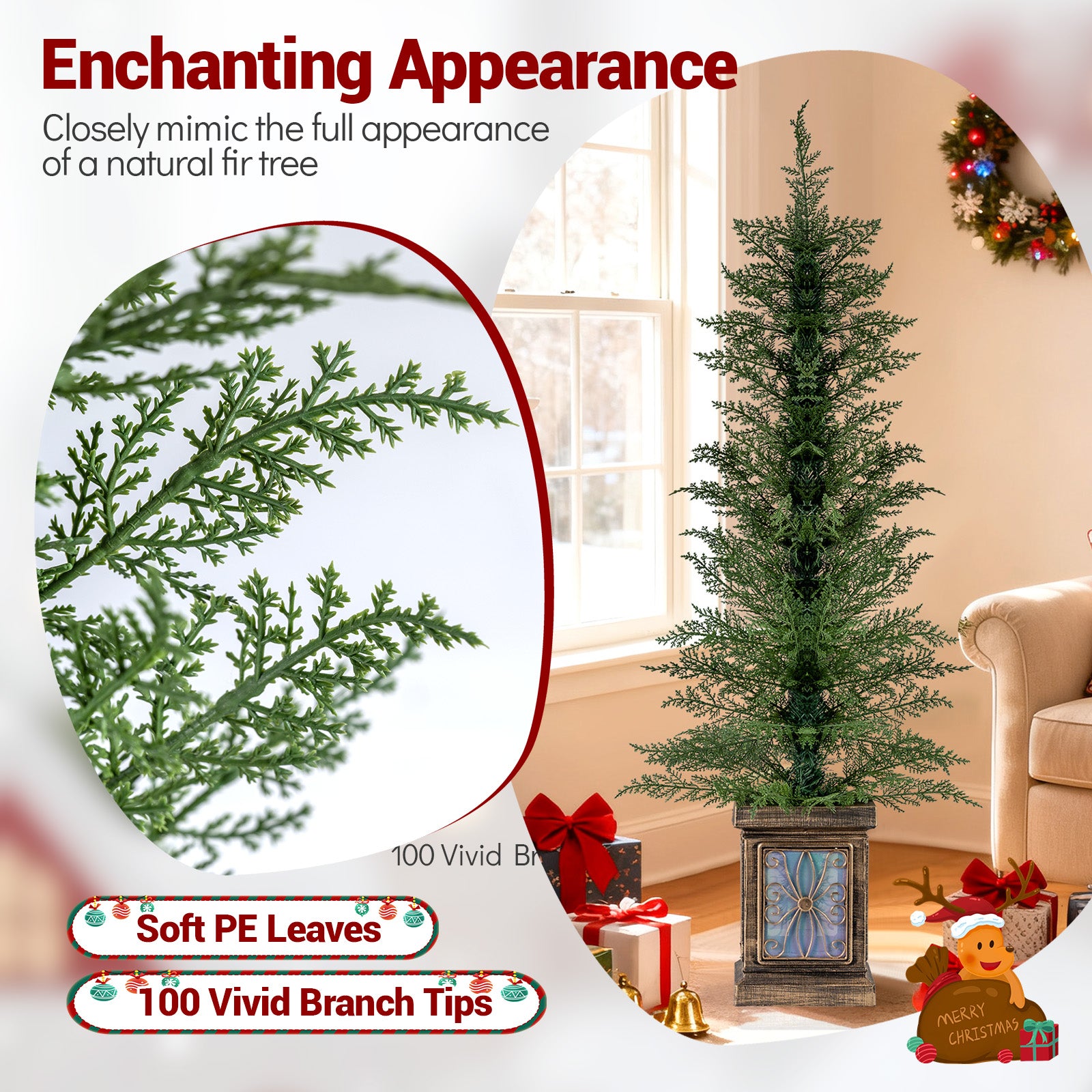Set of 1/2 4 FT Artificial Christmas Tree Potted Xmas Tree with 100 Branch Tips and Retro Base-Set of 2 Christmas Tree at Gallery Canada