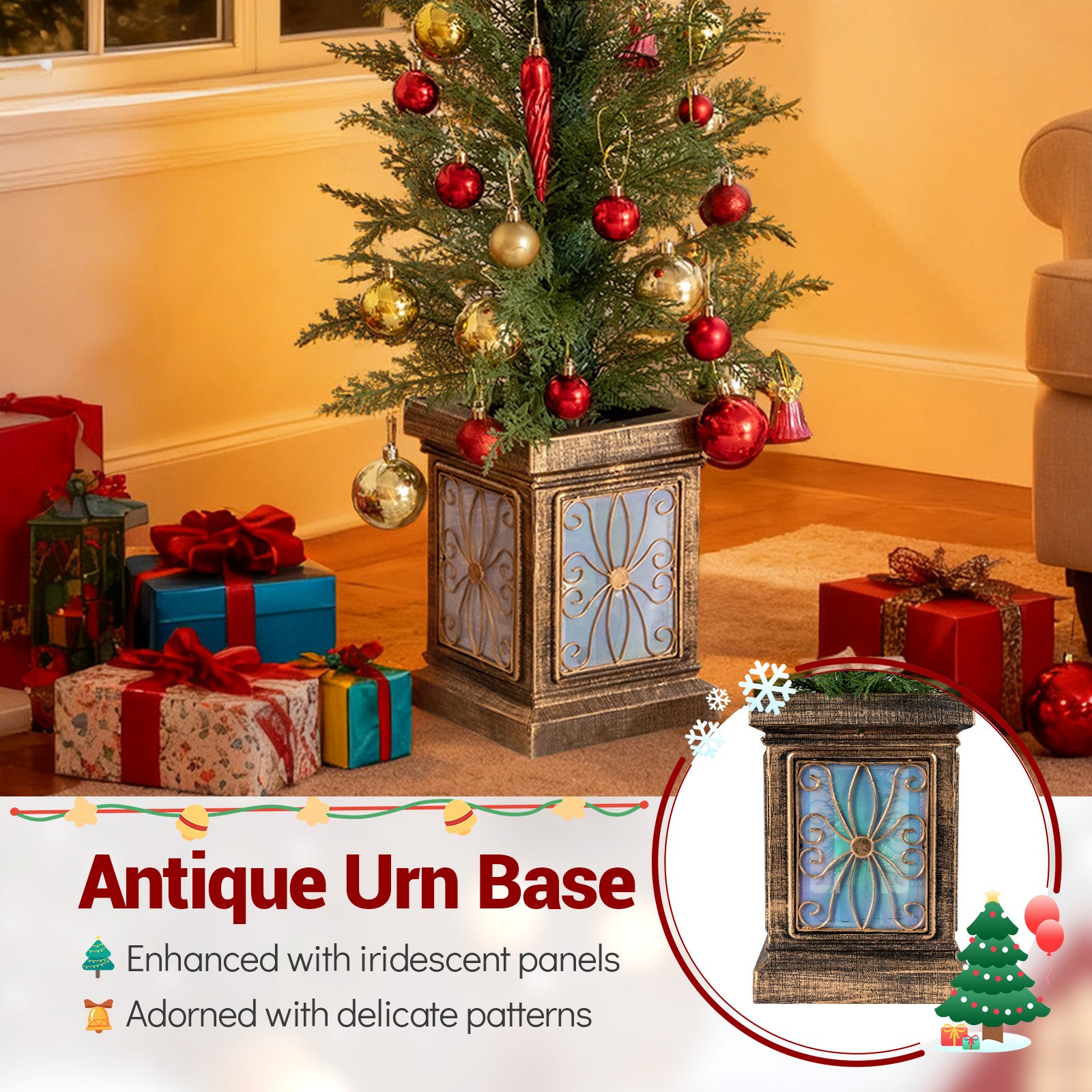 Set of 1/2 4 FT Artificial Christmas Tree Potted Xmas Tree with 100 Branch Tips and Retro Base-Set of 2 Christmas Tree at Gallery Canada