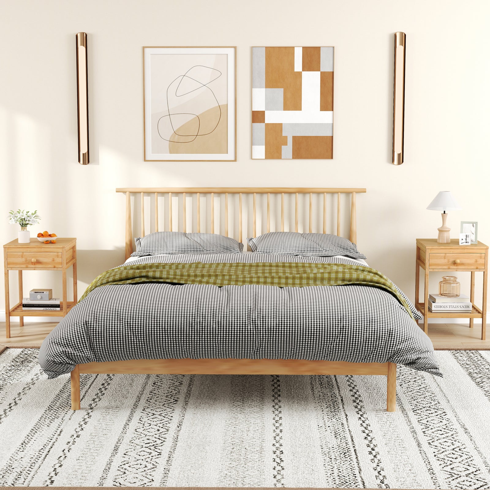 Bamboo Nightstand With Storage Drawer, Open Shelf, 2 Piece Set Nightstands at Gallery Canada
