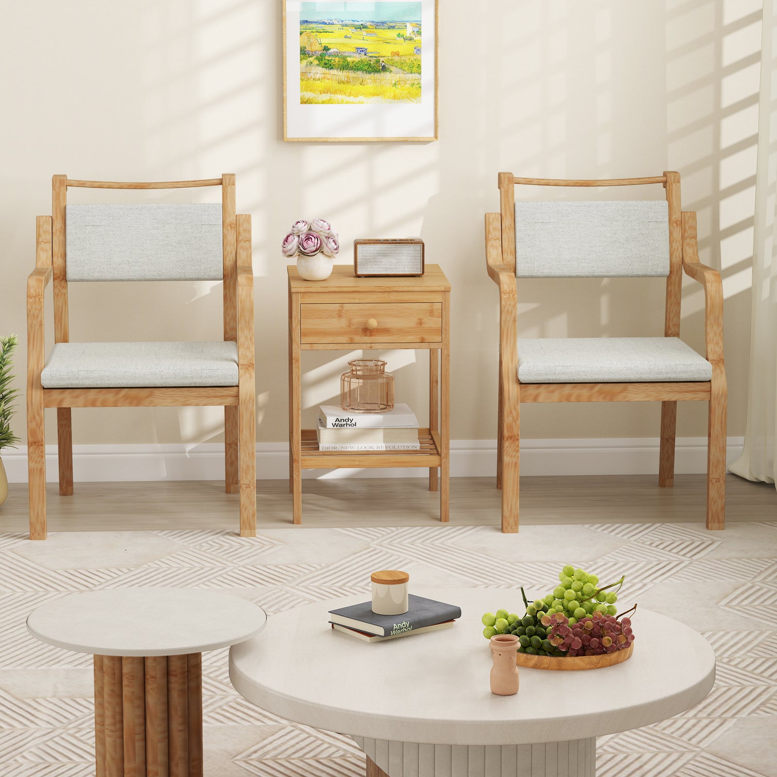 Bamboo Nightstand With Storage Drawer, Open Shelf, 2 Piece Set Nightstands at Gallery Canada