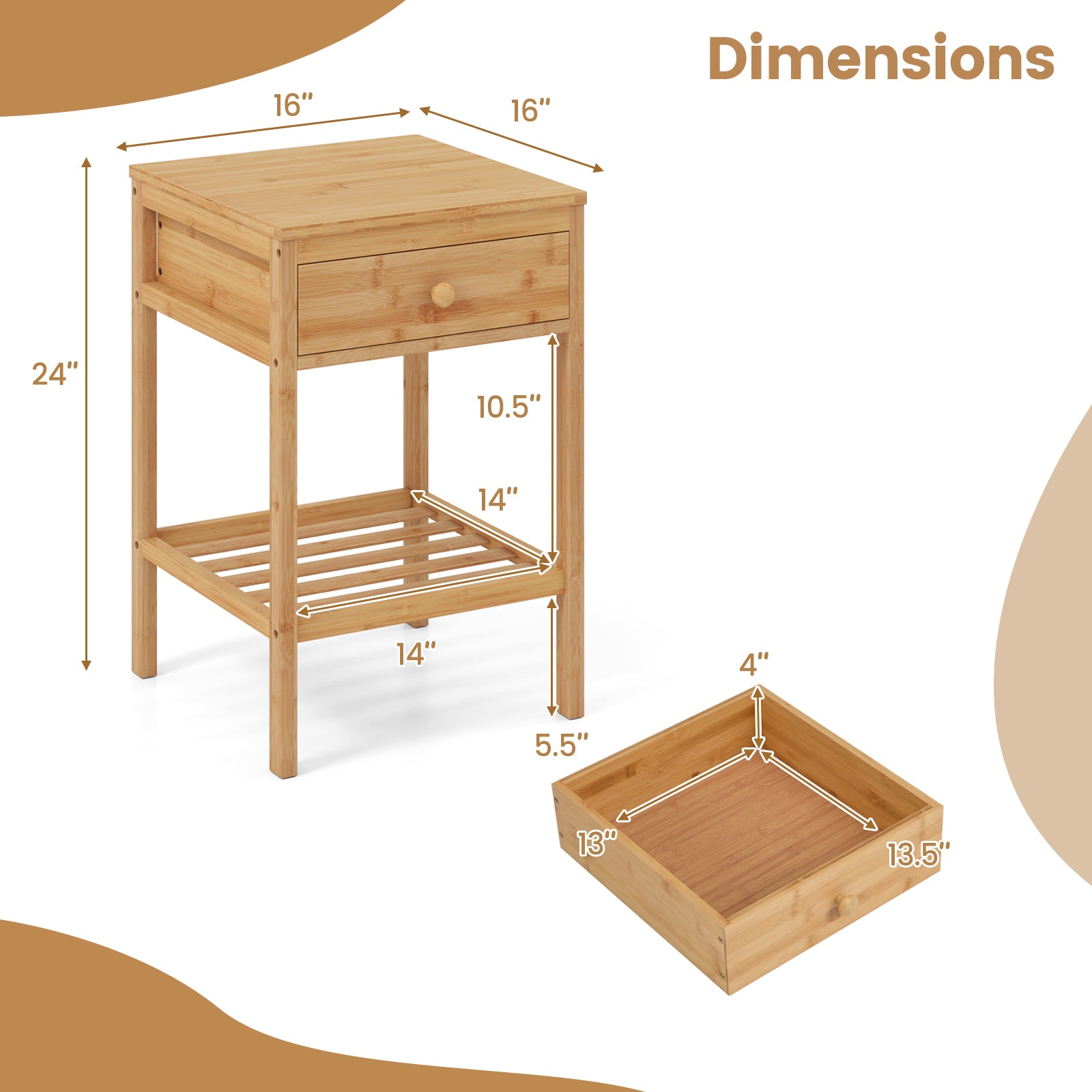 Bamboo Nightstand With Storage Drawer, Open Shelf, 2 Piece Set Nightstands at Gallery Canada