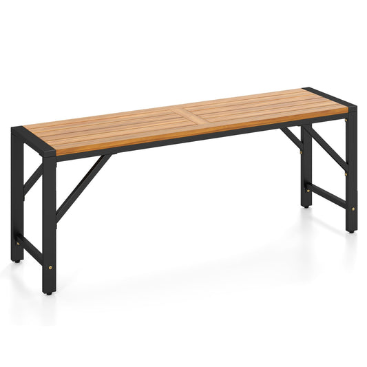 Acacia Wood Outdoor Bench 47.5" With Slatted Seat Beach & Lawn Chairs Natural & Black at Gallery Canada