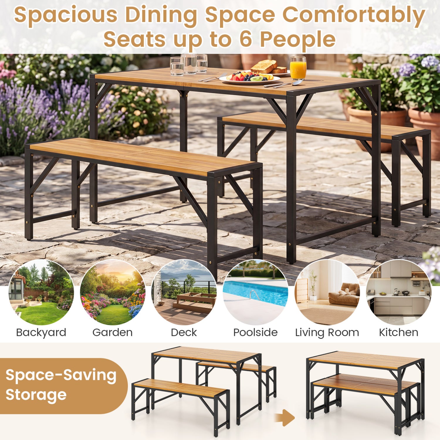 Acacia Wood Outdoor Bench 47.5