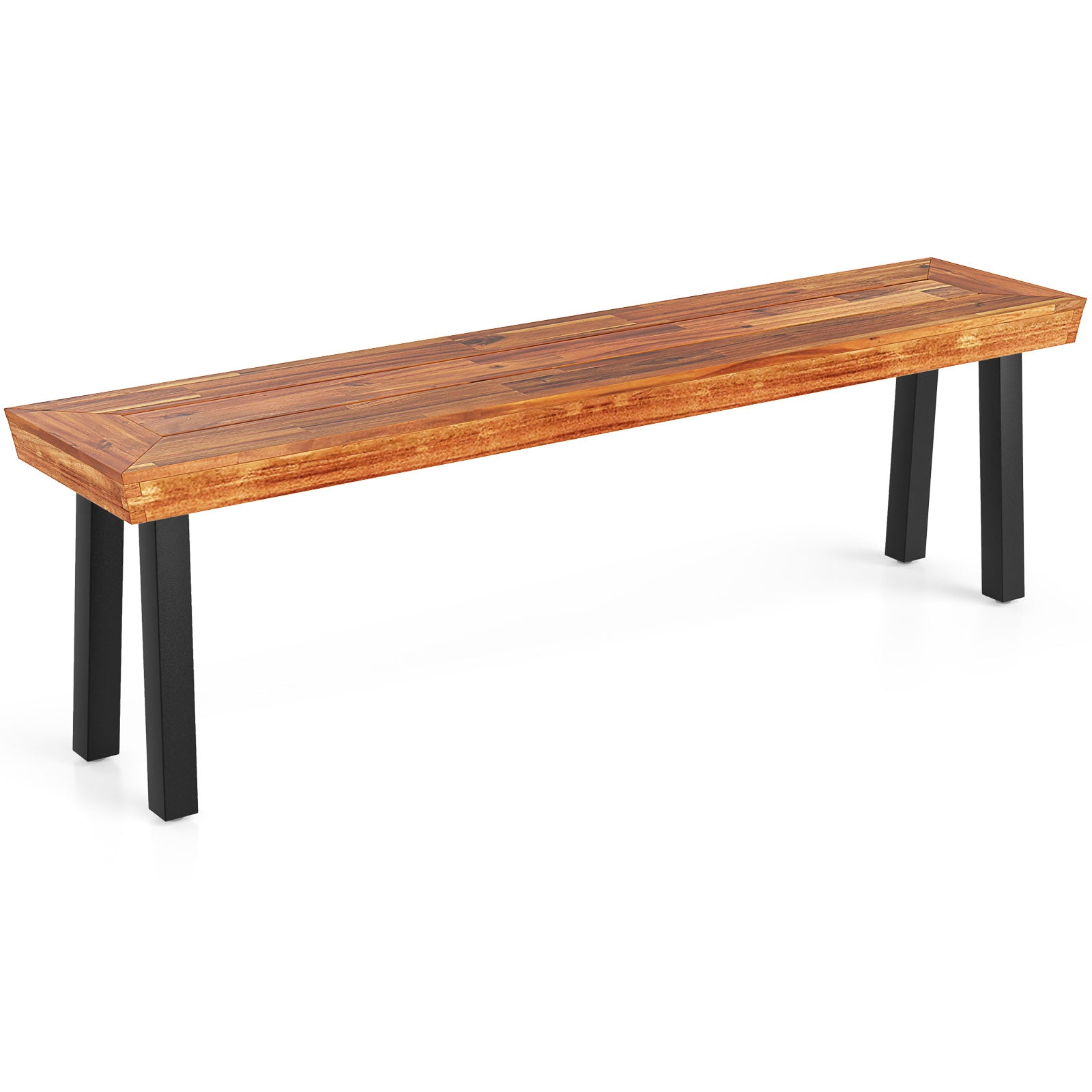Set of 1 Outdoor Acacia Wood Benches 2-3 People Backless Garden Front Benches with Metal Frame-1 Piece Outdoor Benches at Gallery Canada