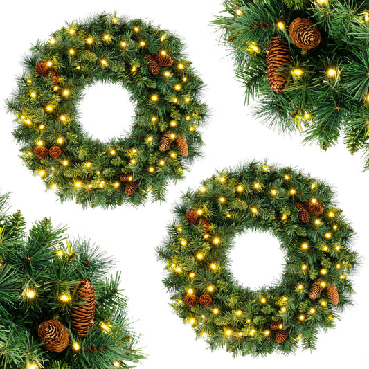 2 Pack 24 Inch Pre-Lit Artificial Christmas Wreath, Battery Operated Christmas Decor & Accessories Options at Gallery Canada