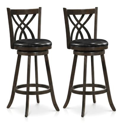 Set of 2 29" Counter Height Bar Stools with Rubber Wood Frame and Hollowed Backrest, Gray Bar Stools Gray at Gallery Canada