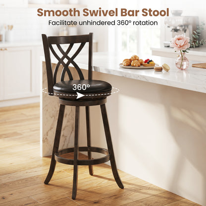 Set of 2 29" Counter Height Bar Stools with Rubber Wood Frame and Hollowed Backrest, Gray Bar Stools at Gallery Canada