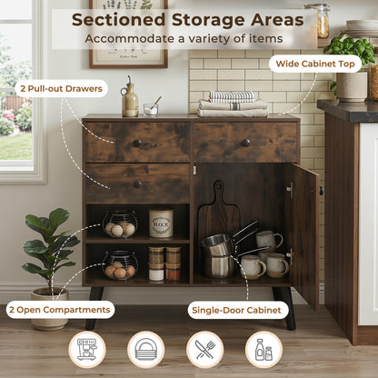 Set of 2 31" Buffet Cabinet with 2 Drawers and Open Compartments for Kitchen, Rustic Brown Sideboards Cabinets & Buffets at Gallery Canada