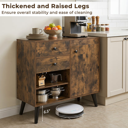 Set of 2 31" Buffet Cabinet with 2 Drawers and Open Compartments for Kitchen, Rustic Brown Sideboards Cabinets & Buffets at Gallery Canada