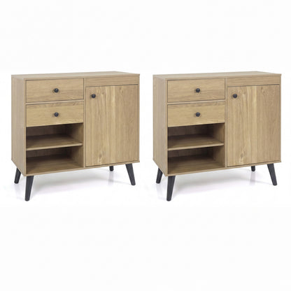 Set of 2 31" Buffet Cabinet with 2 Drawers and Open Compartments for Kitchen, Natural Sideboards Cabinets & Buffets at Gallery Canada