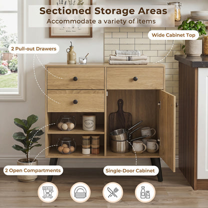 Set of 2 31" Buffet Cabinet with 2 Drawers and Open Compartments for Kitchen, Natural Sideboards Cabinets & Buffets at Gallery Canada