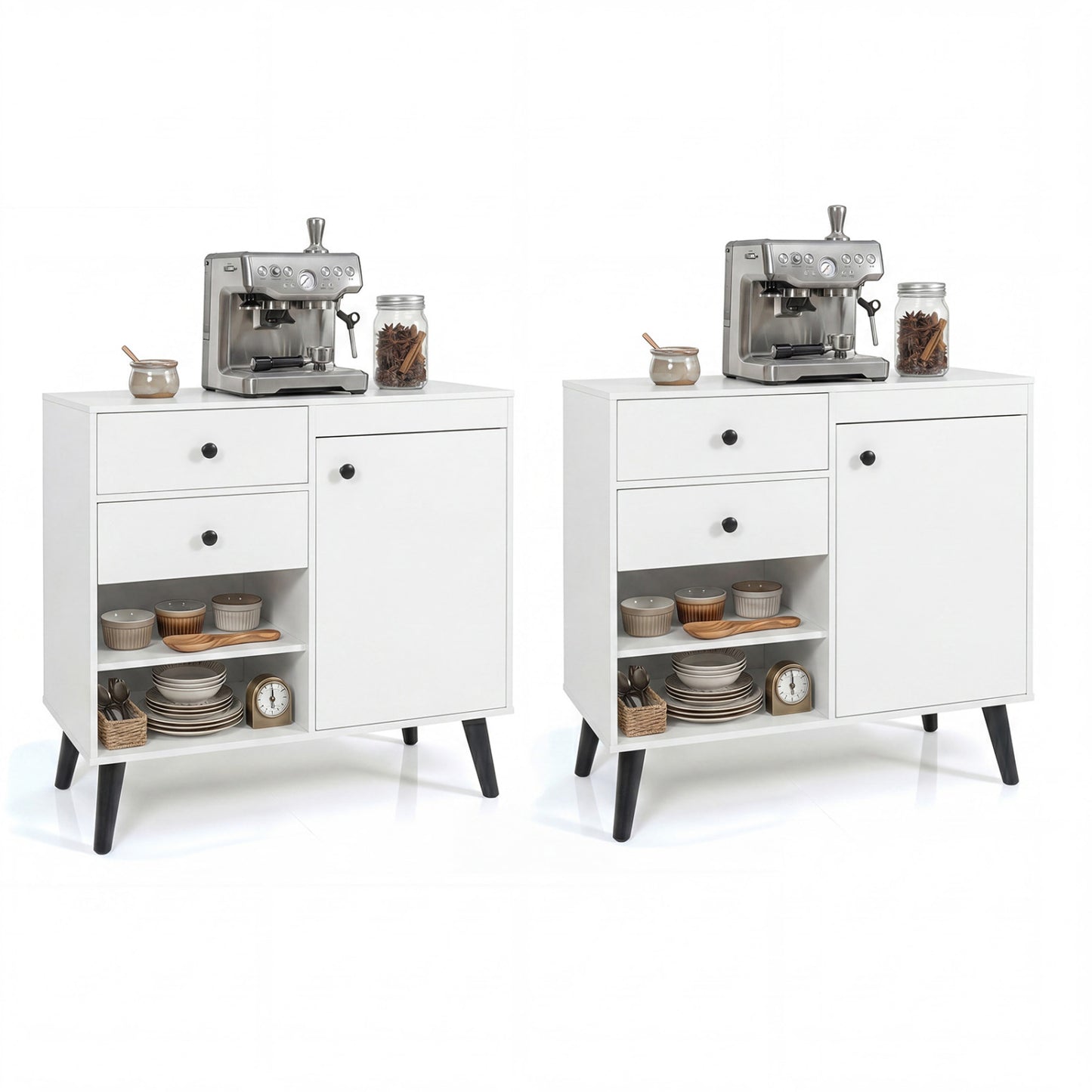Set of 2 31" Buffet Cabinet with 2 Drawers and Open Compartments for Kitchen, White Sideboards Cabinets & Buffets at Gallery Canada