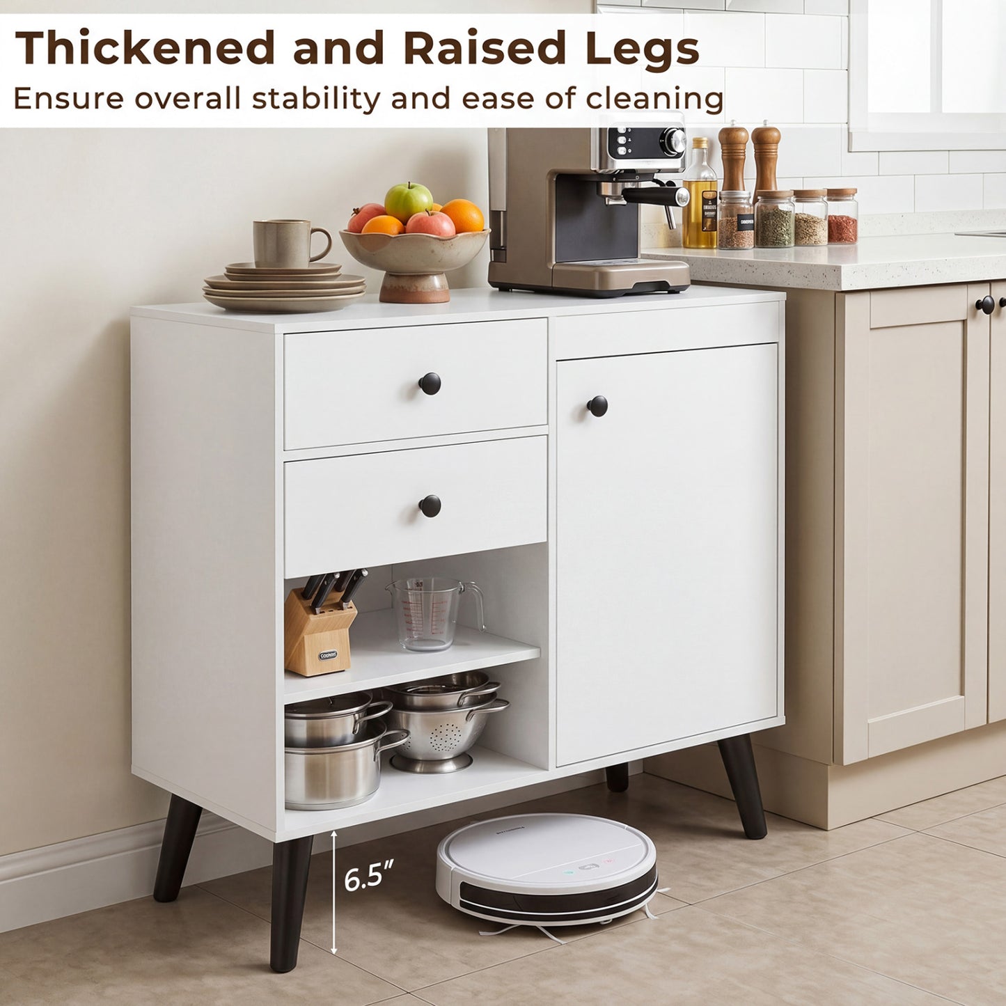 Set of 2 31" Buffet Cabinet with 2 Drawers and Open Compartments for Kitchen, White Sideboards Cabinets & Buffets at Gallery Canada
