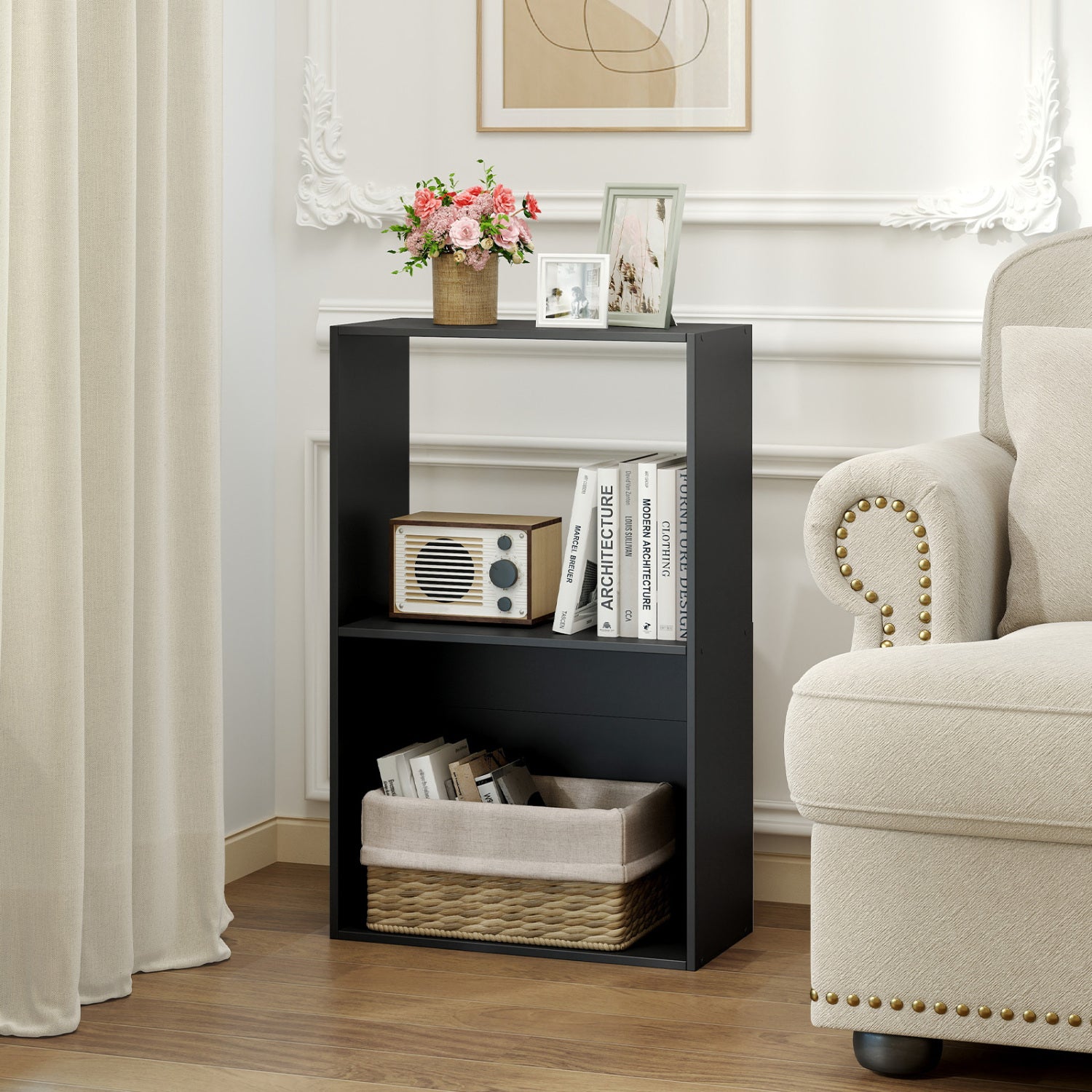 Set of 2 3-Tier Bookshelf with Open Storage Compartment and Freestanding Display Shelf, Black Bookcases at Gallery Canada