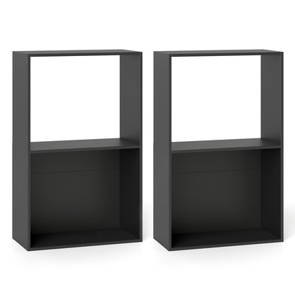 Set of 2 3-Tier Bookshelf with Open Storage Compartment and Freestanding Display Shelf, Black Bookcases at Gallery Canada